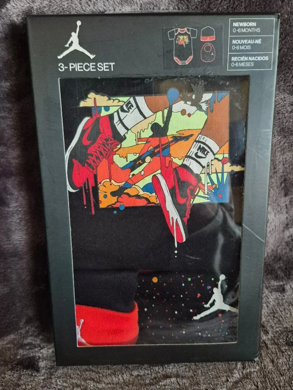 MICHAEL AIR JORDAN NEWBORN BABY 0-6 MONTHS NEW 3-PIECE SET HAT BIB BODYSUIT NIKE